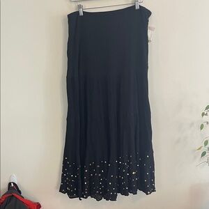 Vintage Mix Nouveau Tiered Maxi Skirt Bohemian Black Sequin Crepe Textured M